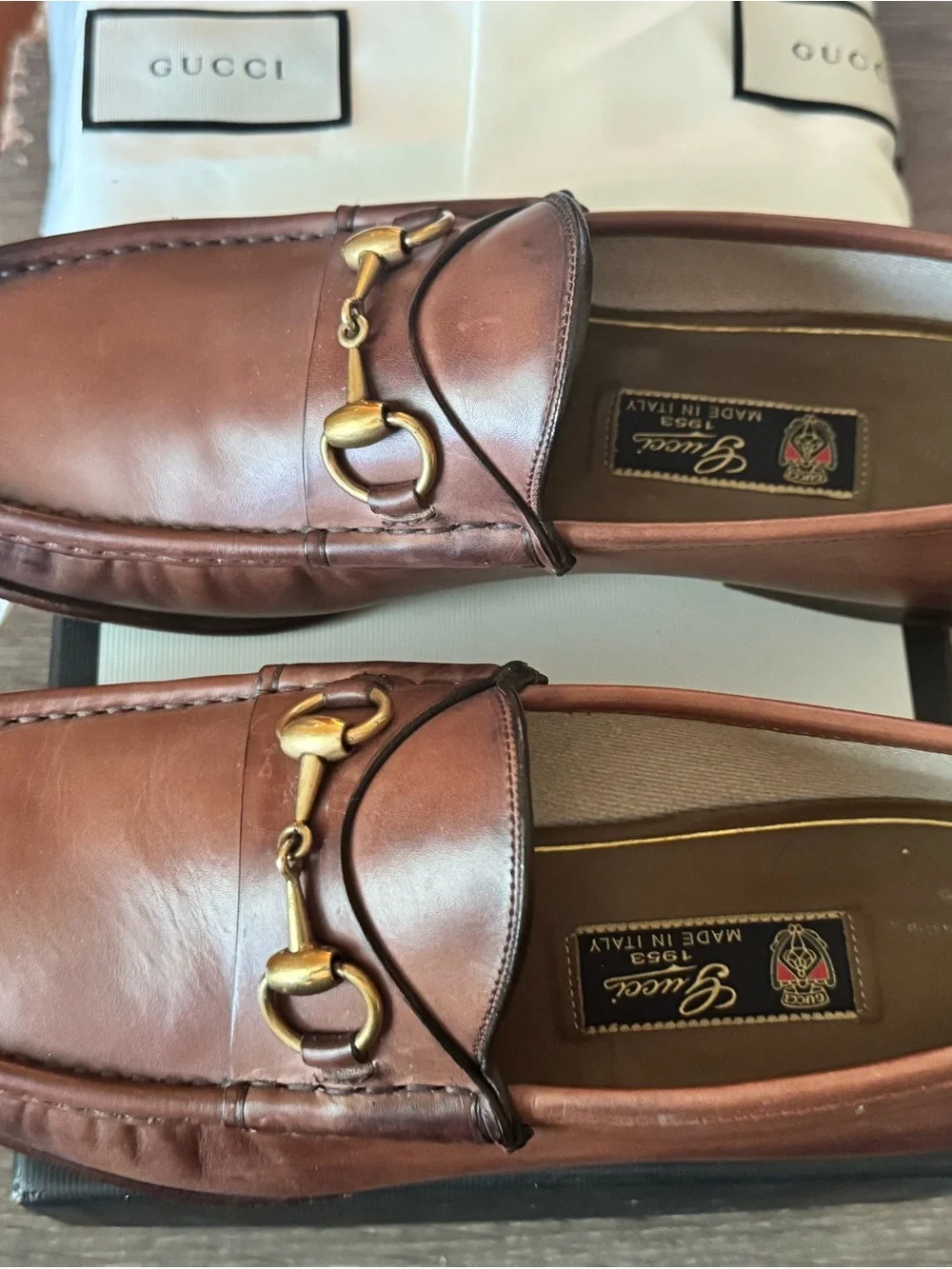 Gucci Men's Brown Leather Horsebit Loafers with Gold Hardware